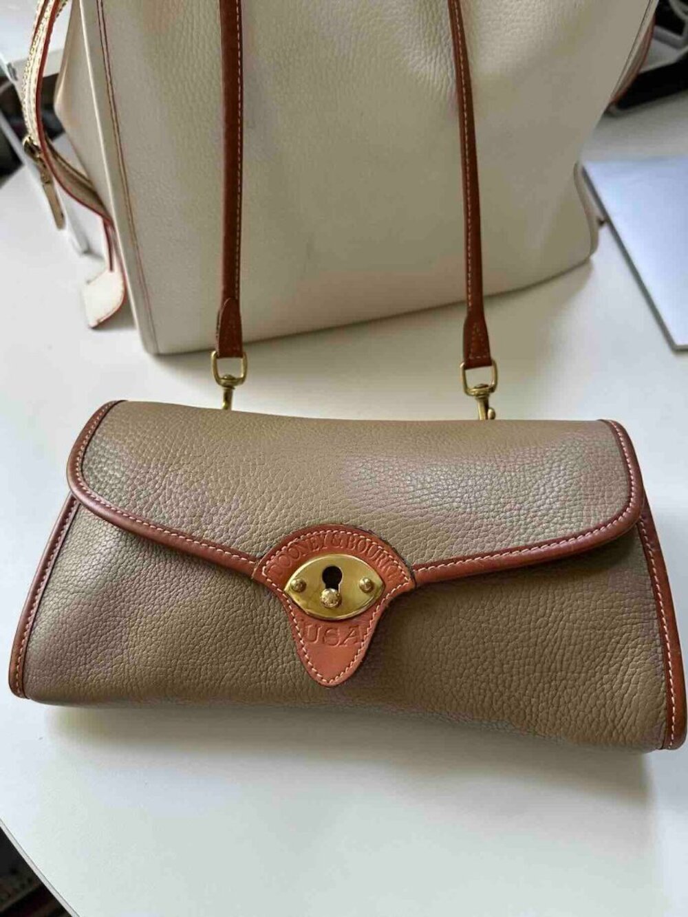 Vintage Dooney & Bourke Rare mushroom taupe tan Leather Crossbody Clutch 1980's